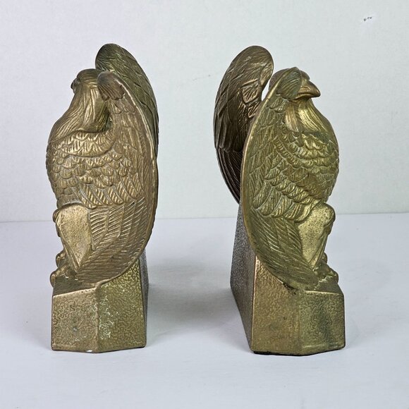 Vintage 1980's American Bald Eagle Open Wing MCM Heavy Brass Set of Bookends - Picture 2 of 8